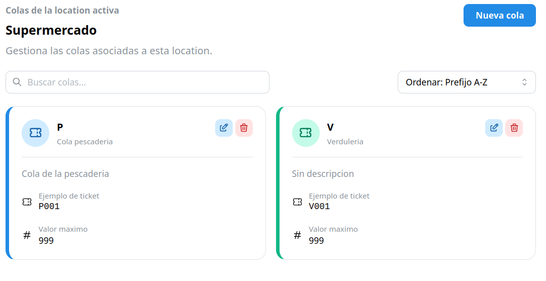 Queues list in the dashboard