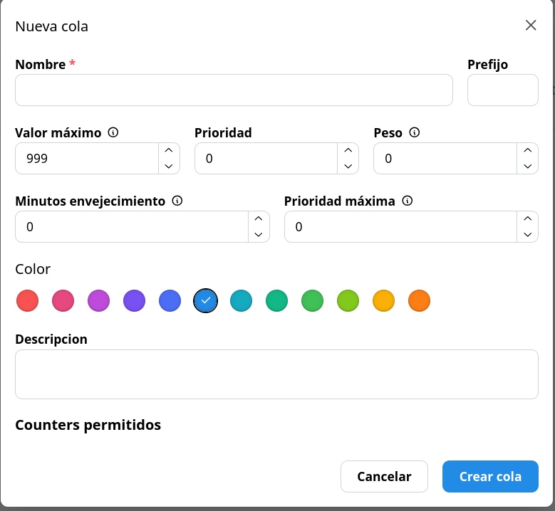 Queue creation form