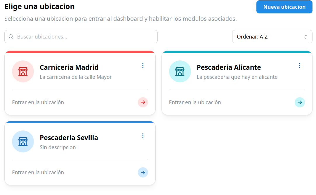 Locations list in the dashboard